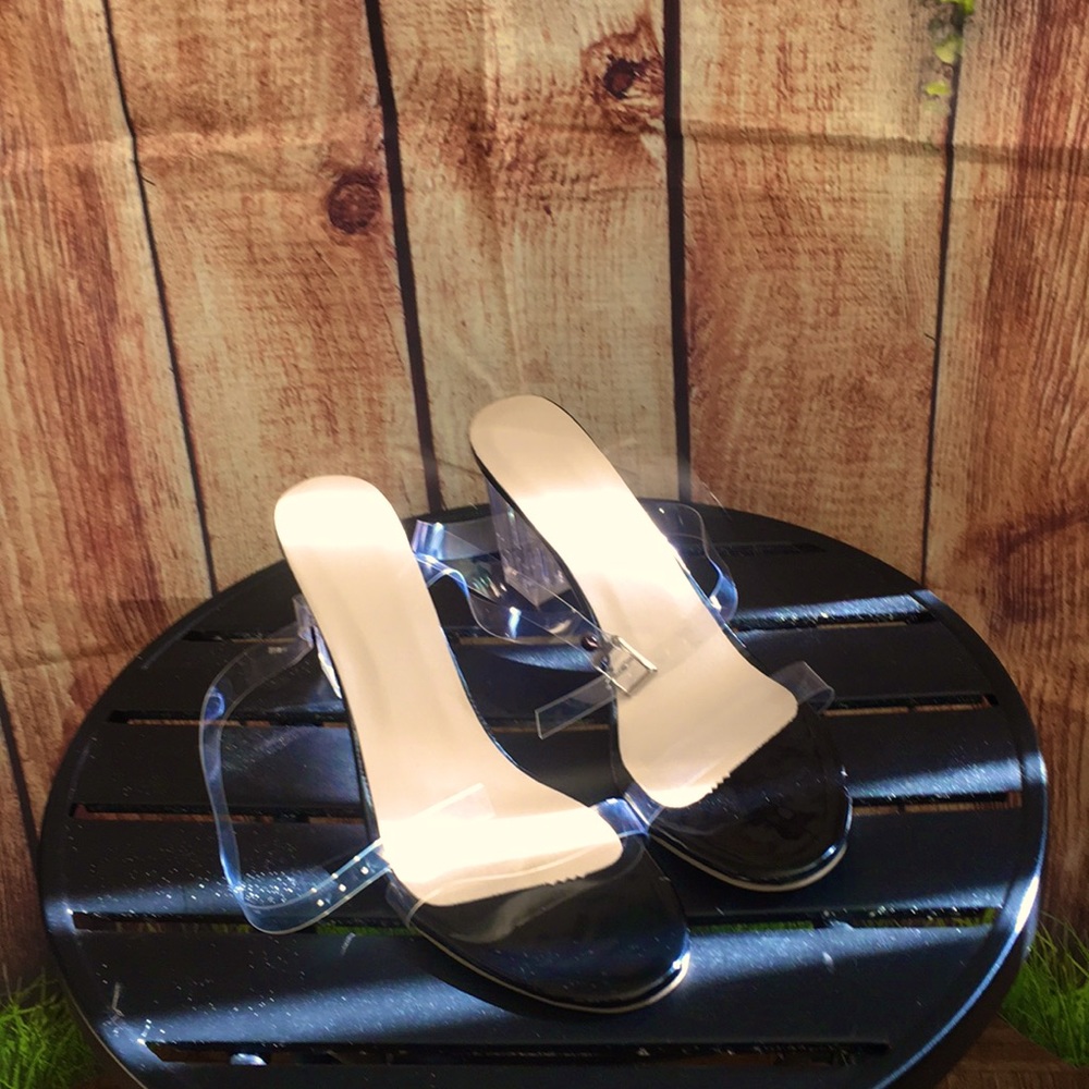 Criss cross lucite/ clear heel sandals